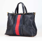 グッチ シェリーライン バンブー ハンドバッグ ショルダーバッグ 2WAY 309621 ネイビー レザー スウェット レディース GUCCI 【中古】